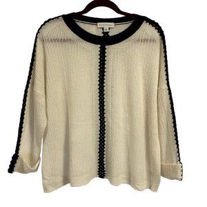 White‎ + Warren 100% Cashmere Open Knit Black White Pullover Sweater Size S
